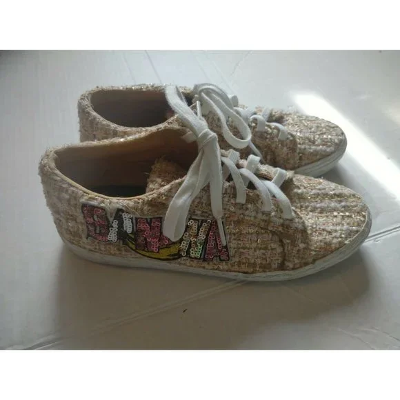 Zara Shoes Zara Women Fabric Plimsolls Pink Tweed Sequins